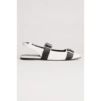 Karl Lagerfeld, Balerini slingback din piele, Negru, Alb, 36