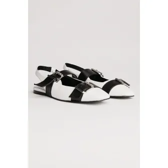 Karl Lagerfeld, Balerini slingback din piele, Negru, Alb, 36