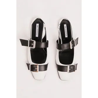 Karl Lagerfeld, Balerini slingback din piele, Negru, Alb, 36