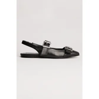 Karl Lagerfeld, Balerini slingback din piele, Negru, Argintiu, 36