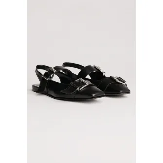 Karl Lagerfeld, Balerini slingback din piele, Negru, Argintiu, 36