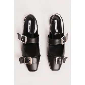 Karl Lagerfeld, Balerini slingback din piele, Negru, Argintiu, 36