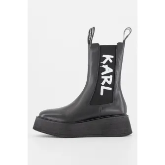 Karl Lagerfeld, Ghete Chelsea de piele cu logo contrastant, Negru, 36