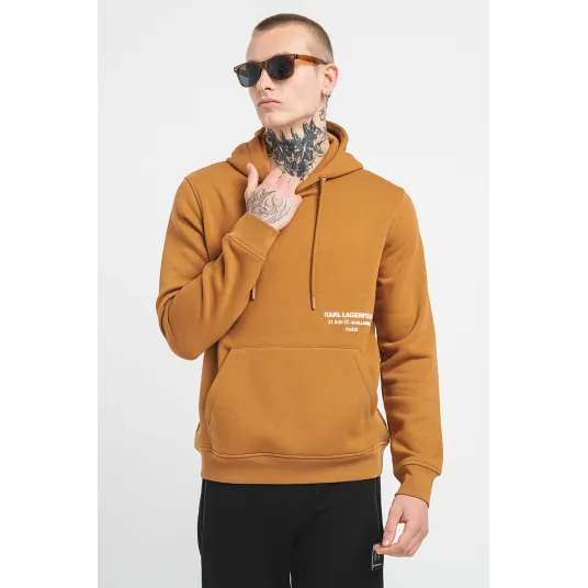 Karl Lagerfeld, Hanorac cu snur si buzunar kangaroo, Alb optic, Caramel, M