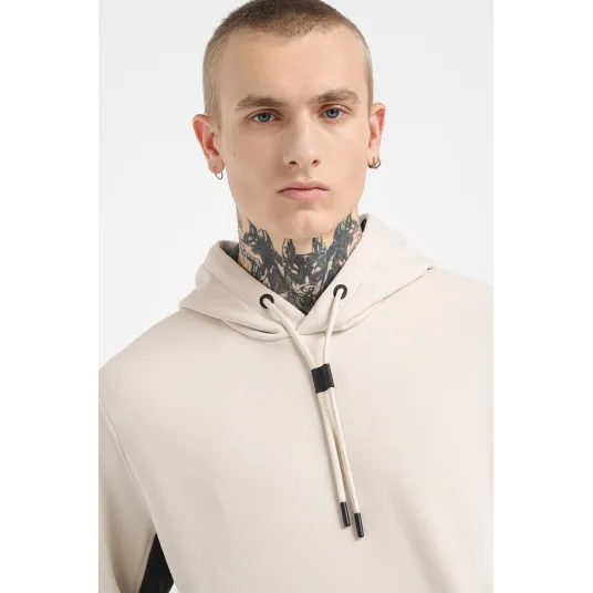 Karl Lagerfeld, Hanorac cu snur si buzunar kangaroo, Negru, Bej deschis, M