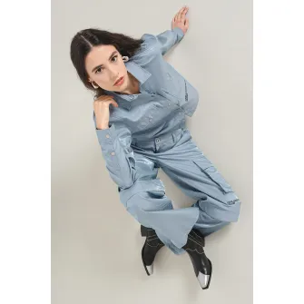 KARL LAGERFELD JEANS, Camasa crop cu buzunare pe piept, Albastru deschis, XS