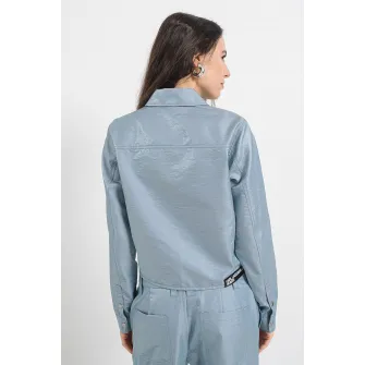 KARL LAGERFELD JEANS, Camasa crop cu buzunare pe piept, Albastru deschis, XS