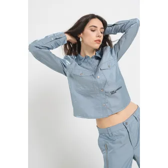 KARL LAGERFELD JEANS, Camasa crop cu buzunare pe piept, Albastru deschis, XS