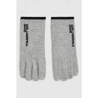 KARL LAGERFELD JEANS, Manusi din tricot cu broderie, Gri deschis melange, 20 CM