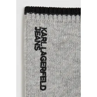 KARL LAGERFELD JEANS, Manusi din tricot cu broderie, Gri deschis melange, 20 CM