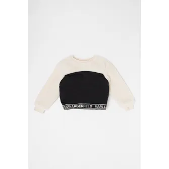 KARL LAGERFELD KIDS, Bluza de trening cu segment din material teddy, Negru, Crem, 162 CM