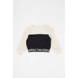 KARL LAGERFELD KIDS, Bluza de trening cu segment din material teddy, Negru, Crem, 162 CM