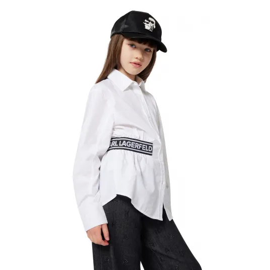 KARL LAGERFELD KIDS, Camasa din bumbac cu logo, Negru, Alb optic, 150 CM