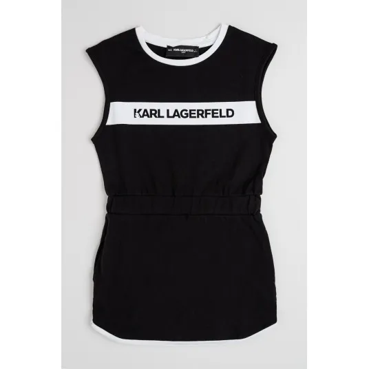 KARL LAGERFELD KIDS, Rochie din bumbac cu logo, Alb, Negru, 156 CM