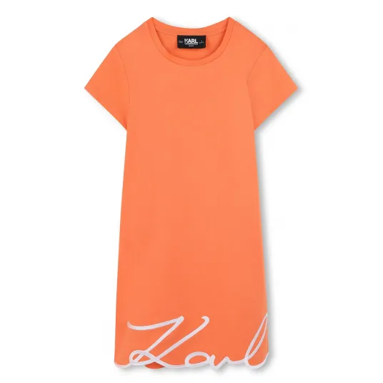 KARL LAGERFELD KIDS, Rochie din bumbac cu logo, Portocaliu stins, 114 CM