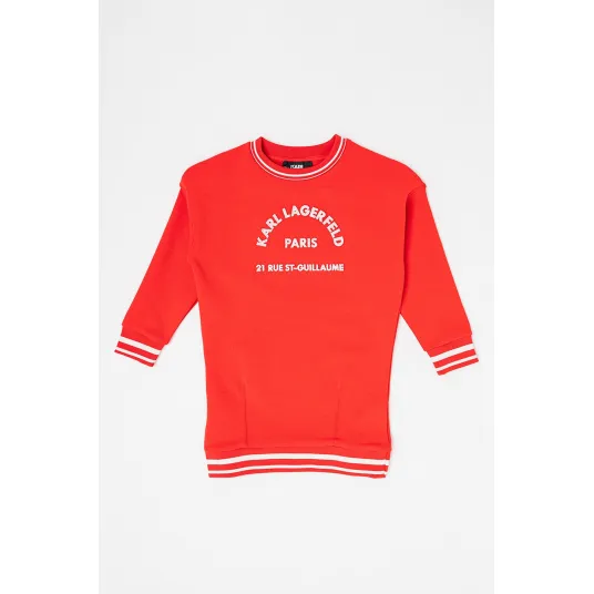 KARL LAGERFELD KIDS, Rochie mini cu imprimeu logo, Rosu, 162 CM