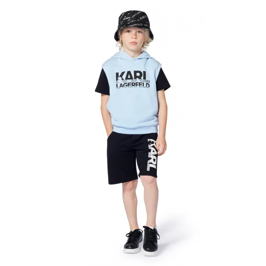 KARL LAGERFELD KIDS, Tricou din bumbac cu imprimeu logo, Alb, Negru, 114 CM