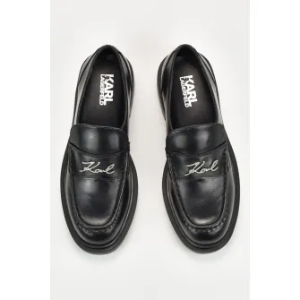 Karl Lagerfeld, Pantofi loafer din piele cu detalii logo, Negru, 37