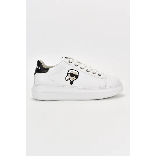 Karl Lagerfeld, Pantofi sport de piele cu logo, Alb, 35