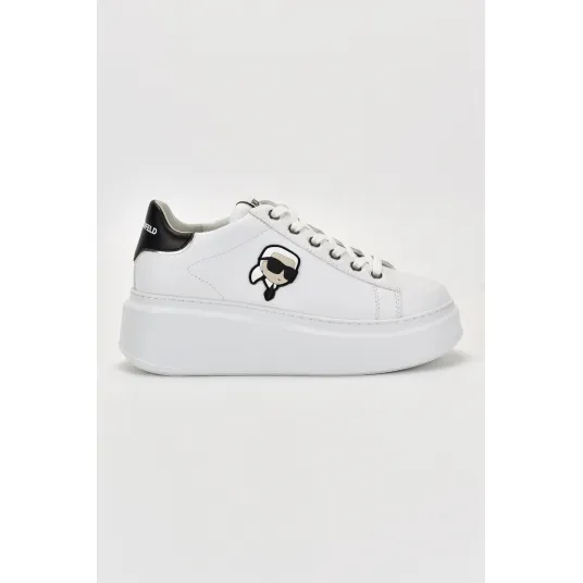Karl Lagerfeld, Pantofi sport de piele cu logo, Alb, 39