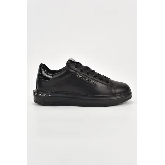 Karl Lagerfeld, Pantofi sport din piele cu tinte, Negru, 44