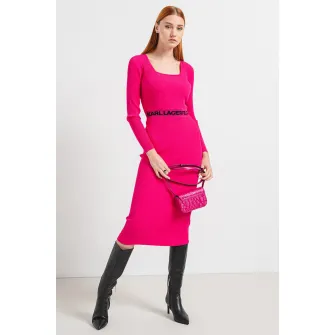 Karl Lagerfeld, Rochie bodycon cu logo in talie, Fucsia, M