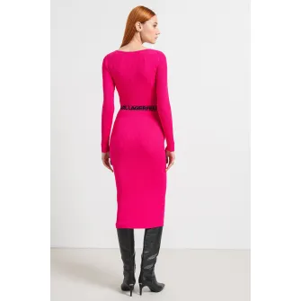 Karl Lagerfeld, Rochie bodycon cu logo in talie, Fucsia, M