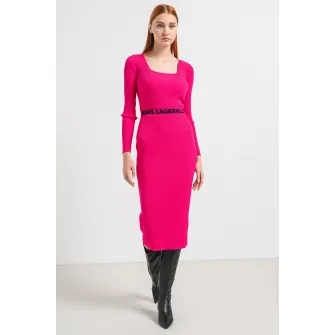 Karl Lagerfeld, Rochie bodycon cu logo in talie, Fucsia, M