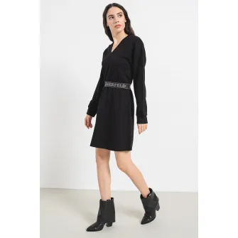 Karl Lagerfeld, Rochie scurta evazata cu logo in talie, Negru, XS