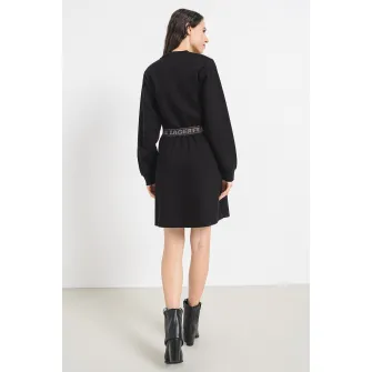 Karl Lagerfeld, Rochie scurta evazata cu logo in talie, Negru, XS