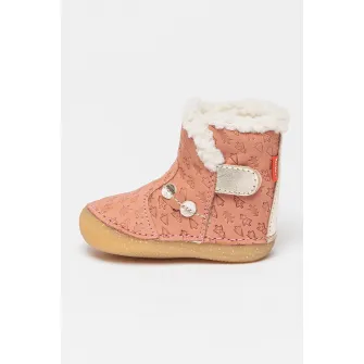 Kickers kids, Cizme din piele cu model si inchidere velcro So Windy, Roz prafuit, Argintiu, 18 EU