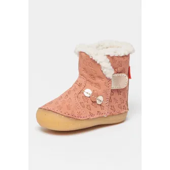 Kickers kids, Cizme din piele cu model si inchidere velcro So Windy, Roz prafuit, Argintiu, 18 EU