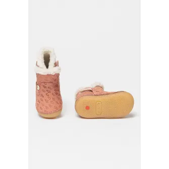 Kickers kids, Cizme din piele cu model si inchidere velcro So Windy, Roz prafuit, Argintiu, 18 EU