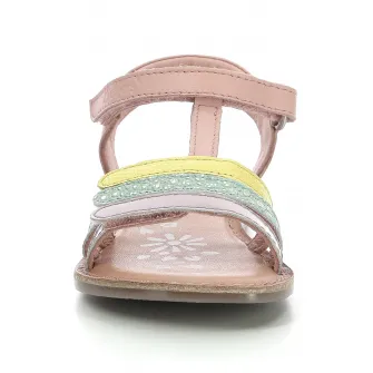 Kickers kids, Sandale de piele cu velcro, Galben, Albastru glaciar, Roz pal, 25 EU
