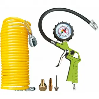 Kit 5 accesorii pentru compresor Fieldmann FDAK 901503, piston cu manometru, adaptor si ace, furtun spiralat