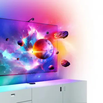 Kit Banda LED RGBIC inteligenta pentru TV/Monitor Nanoleaf 4D + TV Screen Mirror (camera), Wi-Fi, 275lm/m, up to 85/216cm, control vocal, 5.2m