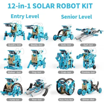 Kit de constructie roboti Mappy 12in1, incarcare solara, albastru