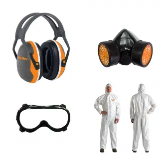 Kit de protectie Ruris 10310219, pentru utilizarea atomizor, casca de protectie, salopeta, ochelari, masca