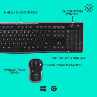 Комплект Logitech Wireless Desktop MK270, USB 2.0, разводка US INTL, Черный