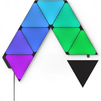 Kit panouri luminoase LED RGBW modulare inteligente Nanoleaf Shapes Black Triangles Starter Kit, Wi-Fi, Touch-enabled, Music Sync
