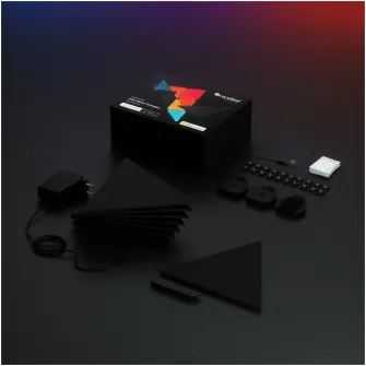 Kit panouri luminoase LED RGBW modulare inteligente Nanoleaf Shapes Black Triangles Starter Kit, Wi-Fi, Touch-enabled, Music Sync