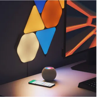 Kit panouri luminoase LED RGBW modulare inteligente Nanoleaf Shapes Black Hexagons Starter Kit, Wi-Fi si Touch Control, sincronizare muzica, 9 panouri
