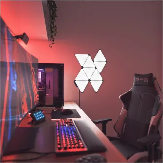 Kit panouri luminoase LED RGBW modulare inteligente Nanoleaf Shapes Black Triangles Starter Kit, Wi-Fi, Touch-enabled, Music Sync