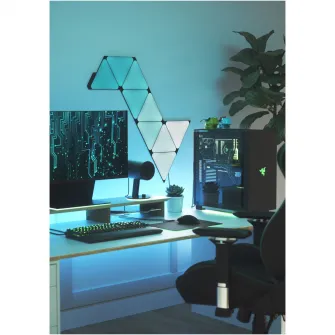 Kit panouri luminoase LED RGBW modulare inteligente Nanoleaf Shapes Black Triangles Starter Kit, Wi-Fi, Touch-enabled, Music Sync