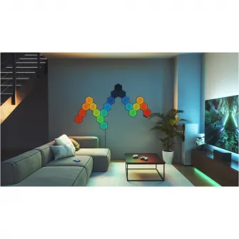 Kit panouri luminoase LED RGBW modulare inteligente Nanoleaf Shapes Black Hexagons Starter Kit, Wi-Fi si Touch Control, sincronizare muzica, 9 panouri