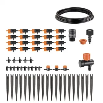 Kit pentru irigatii Claber 907640000, furtun 20 m, racord prindere, fitinguri, stabilizator presiune, picuratoare reglabile, sistem de cuplare Quick-Click