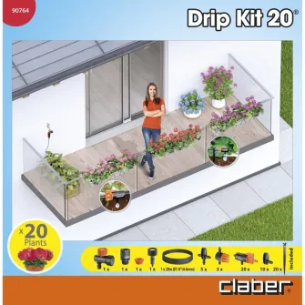Kit pentru irigatii Claber 907640000, furtun 20 m, racord prindere, fitinguri, stabilizator presiune, picuratoare reglabile, sistem de cuplare Quick-Click