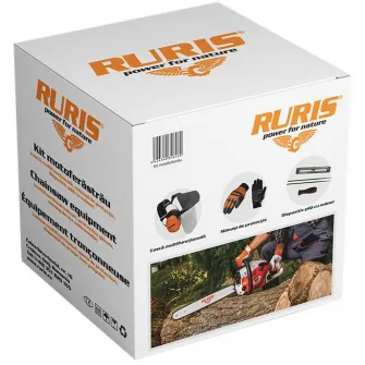 Kit protectie Ruris 14923519, pentru utilizare motoferastrau, casca multifunctionala, manusi, dispozitiv pila cu maner