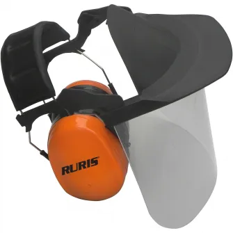 Kit protectie Ruris 14923519, pentru utilizare motoferastrau, casca multifunctionala, manusi, dispozitiv pila cu maner