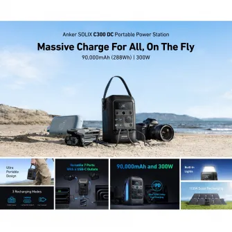 Kit Statie de alimentare Anker Solix C300X DC cu Panou solar Anker Solix, 60W, portabil
